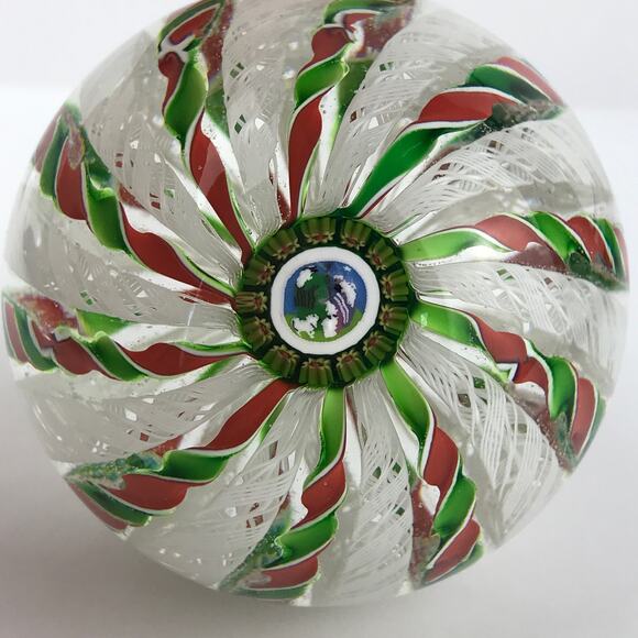 Perthshire 1985 Christmas Crown Shepherd and Sheep Latticinio Twist Paperweight - Picture 6 of 14